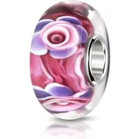 Materia Bead Blumen / Blüten Rot Lila Pink 435, Hülse aus 925 Sterling Silber