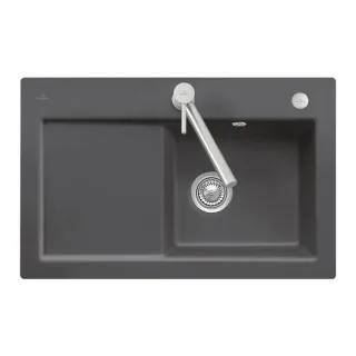 Villeroy und Boch Subway Flächenbündige Spüle 67142FS5 Becken rechts, mit Ablaufgarnitur und Exzenterbetätigung, Ebony