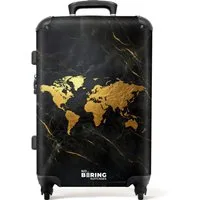 NoBoringSuitcases.com© Hartschalen-Trolley Weltkarte - Gold - Marmor 67 cm - 72 L, 4 Rollen, Koffer Mittelgroß für 20kg, Suitcase für Erwachsene, Reisekoffer