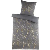 stofftraum Bettwäsche Set Mikrofaser 135x200 Design metallic print Marble Gold sturmgrau, Mikrofaser, 2 teilig, Sommer Geschenke Idee Frauen Männer weich sale Reißverschluss Partner