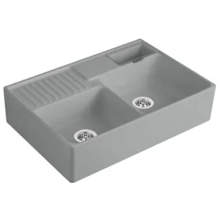 Villeroy und Boch Spülstein Doppelbecken 632391SL Ablaufgarnitur, Handbetätigung, Resteschale, Stone