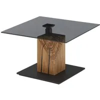 Couchtisch BALSTA, Braun, Grau, Schwarz, Glasplatte, Eichenholz massiv, Höhenverstellbar, B 70 x H 45 x T 70 cm