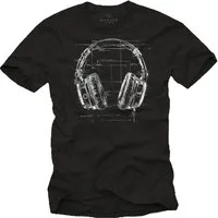 MAKAYA T-Shirt mit Kopfhörer Aufdruck für Herren Musik Motiv Hip Hop Outfit (Schwarz, Blau, Grün, Blaugrau, Grau, Lila, S, M, L, XL, XXL, 3XL, 4XL, 5XL) Baumwolle