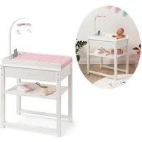ELLA & PIET® Puppenwickeltisch SPLASHY mit Badewanne und Mobile aus Holz (Weiß-Rosa)