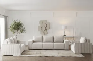 Sofaset Designersofa ESTELLE 3-2-1 mit Schlaffunktion in Stoff Poso Creme
