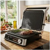 Casativo Kontaktgrill 2000W Kontaktgrill mit Farbdisplay & 2 Zonen, Tischgrill für Steak, 2000 W, Elektro-Kontaktgrill mit Farbdisplay, 2 getrennten Zonen, 180° Öffnung