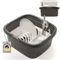 Hausfelder Waschbecken Camping Spülset, 2teilig, Spülwanne Anthrazit + Abtropfgitter weiß (2er Set, 2-St., WAnne + Abtropfgestell), ideal für unterwegs, robuste Wanne mit henkeln, Abtropfgestell