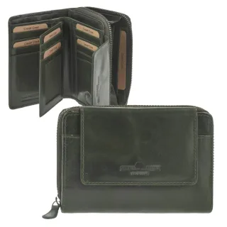Damenbörse mit RFID-Schutz aus Leder british green im Langformat | Greenburry. Funktionale Brieftasche schützt Kreditkarten vor Datendiebstahl.