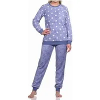 Normann Pyjama Kuschelig warmer Damen langarm Schlafanzug mit Bündchen Tupfen Optik