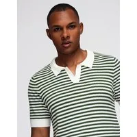 OMBRE Poloshirt Gestricktes knopfloses Herren-Poloshirt mit marinefarbenen Streifen