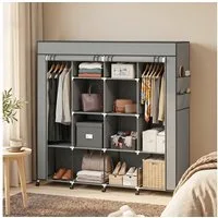 HOMCOM Stoffschrank Kleiderschrank (Kleiderstangen, 1-St., Stoffschrank) Dunkelgrau, 166 x 42,5 x 167 cm