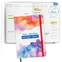 TOBJA Buchkalender Buchkalender 2027 A5 Aquarell Hardcover Halbstunden 1 Woche 2 Seiten, Halbstunden-Taktung, FSC-Papier, Hardcover, Griffregister