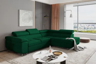 Ecksofa Sofa JADE Stoff Kronos Dunkelgrün mit Schlaffunktion Ottomane Rechts