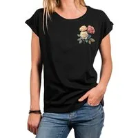 MAKAYA Print-Shirt mit Rosenmotiv Damen Top Rosendruck Aufdruck Rose (Weiß, Schwarz, Blau, Grau, Grün, Hellgrau, Rosa, 34, 36, 38, 40, 42, 44, 46, 48, 50) Baumwolle
