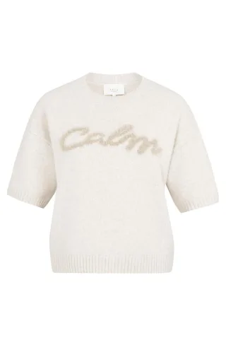 Yaya - Pullover mit flauschigem Textdetail beige - Gr. - XS