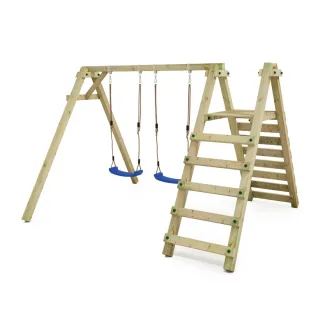Doppelschaukel Smart Up - Klettergerüst mit Podest & Kletterwand - Stabiles Spielgerät für Garten aus Holz für Kinder - Hochwertige Wickey