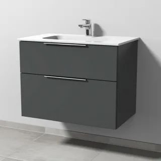 Sanipa 3way Keramik-Set Design Keramik-Waschtisch und Unterbau mit 2 Auszügen, Anthrazit-Matt UM48022