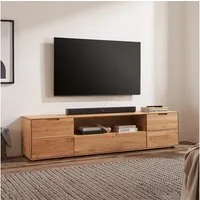 Lomadox Lowboard WISLA-69, Massivholz Wildeiche geölt, 200 cm, Griffeinfräsung, Softclose