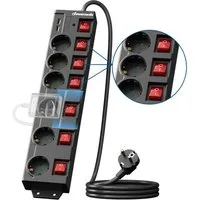 DEWENWILS Steckdosenleiste 6-fach (einzeln schaltbar, USB-Anschlüsse, Kindersicherung, Überspannungsschutz, Kabellänge 2 m), Mehrfachsteckdose mit USB, 16A/3680W