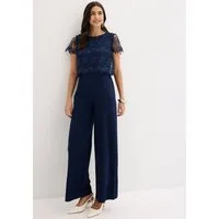 bonprix Jumpsuit mit kurzem Arm, figurumspielende Passform, weites Bein