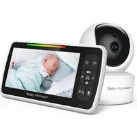 Insma Video-Babyphone Video-Babyphone Babyphone mit 5" LCD Kamera Video Baby Monitor, Infrarot-Nachtsicht, Temperaturüberwachung, Fütterungs-Timer, Schlaflieder, Zwei-Wege-Audio und Gegensprechfunktion