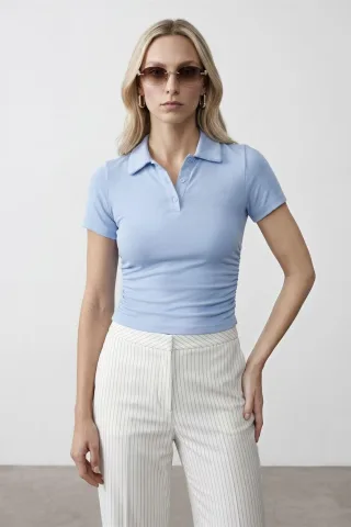 Damen Crop Slim Fit Polo T-Shirt