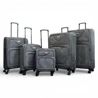 Softshell, leichtes graues Nylon 4-Wheel-Reisekoffer-Set mit 5 Koffern