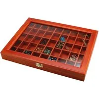 Safe-Album Vitrine Sammel-Vitrine 45 Fächer à 35 x 50 mm Echtholz, Glasabdeckung I SAFE