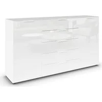 rauch Schubkastenkommode Kommode Türkommode Sideboard Kombikommode FLIPP mit Glasfront (Breite 160/180 cm mit 4 Einlegeböden), 2-türig, 5 Schubladen, Soft-Close, Oberboden und Front Glas, 2 Breiten