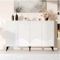 BlingBin Sideboard Highboard mit Verstellbaren Einlegeböden, 4 Türen, 160*35*100 cm (1er Set, 1 St., Gewichtskapazität: 10-50 KG), Multifunktionales Sideboard, Kommode, Metallbeine, Weiß