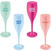 KOZIOL Sektglas CHEERS No. 1 COLOR UP Glas 100 ml mit Druck, 4 Motive, 4-tlg., Kunststoff, spülmaschinengeeignet