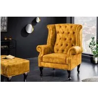riess-ambiente Ohrensessel CHESTERFIELD 105cm senfgelb / dunkelbraun (Einzelartikel, 1-St), Wohnzimmer · Samt · Holz · Relax · Schlafzimmer