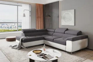 Ecksofa Sofa JADE Stoff Soft / Sawana Weiss-Dunkelgrau mit Schlaffunktion Ott...