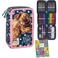 GOLDKIDS Federmäppchen 3 Fächer - Mäppchen für Mädchen und Jungen -, (Federmappe 3-Fach Federtasche, Gefüllte Schüleretui Schulmäppchen), und Hausaufgabenheft