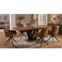 Endo-Moebel Essgruppe Essgruppe Esstisch ausziehbar 130/210cm 6 Stühlen Set Textil Samt, (7-tlg)