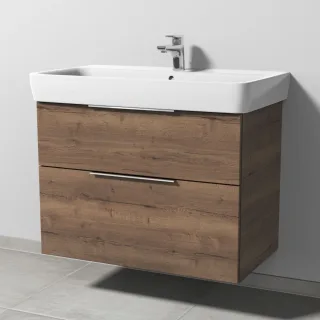 Sanipa 3way Waschtischunterbau zu Geberit Renova Plan Waschtisch mit 2 Auszügen, Eiche-Tabak UM87950