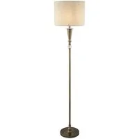 Searchlight Stehlampe Oscar Floor Lamp - Antique Brass Metal & Linen Shade, Leuchtmittel wechselbar
