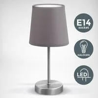 B.K.Licht Tischleuchte LED Tischlampe Grau Stoffschirm E14 Leselampe - BKL1197, ohne Leuchtmittel, Nachttischleuchte 25W Wohnzimmer Schlafzimmer