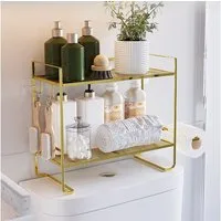 GarveeMore Badregal Neu Über der Toilette Lagerung Regal, 2-Tier Bad Lagerung Organizer, Mit Papierhalter und 2 Haken platzsparendes Metallregal zur Aufbewahru