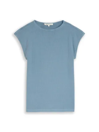 Denim Tom Tailor - Slim Fit T-Shirt mit Rippstruktur spring lake blue - Gr. - L