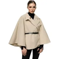 Worldclassca Poncho Worldclassca Poncho Crop Jacke Elegant Umhang Stehkragen mit Gürtel Neue Kollektion - Stilvolle und gemütliche Mode für Damen
