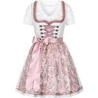 Steigenhöfer Manufaktur Dirndl Damen im Set - Vicky - Mit Miederhaken, funkelnden Steinen und Perlen (Das Set beinhaltet Kleid, Bluse und Schürze) Midi Dirndl - 60cm Rock - Miederhaken mit funkelnden Steinen & Perlen
