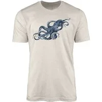 Sinus Art T-Shirt Herren Shirt 100% gekämmte Bio-Baumwolle T-Shirt Oktopus Wasserfarben Motiv Nachhaltig Ökomode aus (1-tlg)