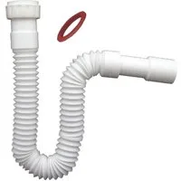Sanixa Siphon Universal-Abflusssiphon flex 1 1/4" Zoll auf 32/40mm, (Kunststoff weiß, Abfluss Rohr), Siphon Küche Spüle Bad Waschbecken Ablauf flexibel