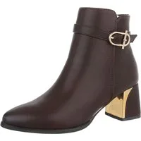 Ital-Design Damen Stiefelette mit Blockabsatz und Metall-Detail Stiefelette (92299850) Blockabsatz Stiefeletten in Braun