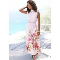 LASCANA Maxikleid aus glatter bügelfreier Ware mit Blumendruck, Sommerkleid mit Spitzeneinsatz, Jerseykleid, festlich