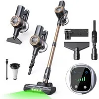 lubluelu Akku-Hand-und Stielstaubsauger P2 kabellos 6in1 Akkustaubsauger mit Geen LED 40KPA, 150 W, beutellos, 40000 Pa / V-förmige, große Anti-Verhedderungsbürste