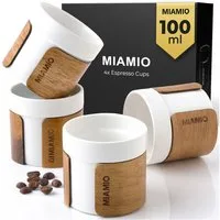MiaMio Espressotasse ohne Henkel mit Holzmanschette, 100 ml, Weiß, 4-tlg., Keramik