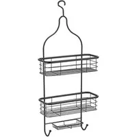 MSV Duschregal Duschablage Badregal, zum Einhängen, keine Montage, flexibel positionierbar, 3 Ablagekörbe und 2 Hängehaken, pulverbeschichteter Stahl, schwarz-matt, 29 x 12,5 x 69 cm