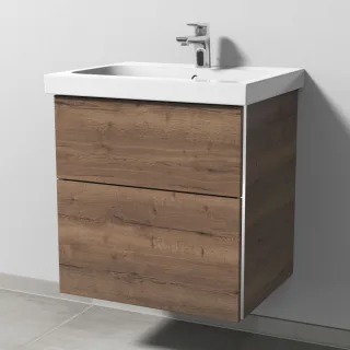 Sanipa 3way Waschtischunterbau zu Geberit iCon Light Waschtisch mit 2 Auszügen, Eiche-Tabak BR57350